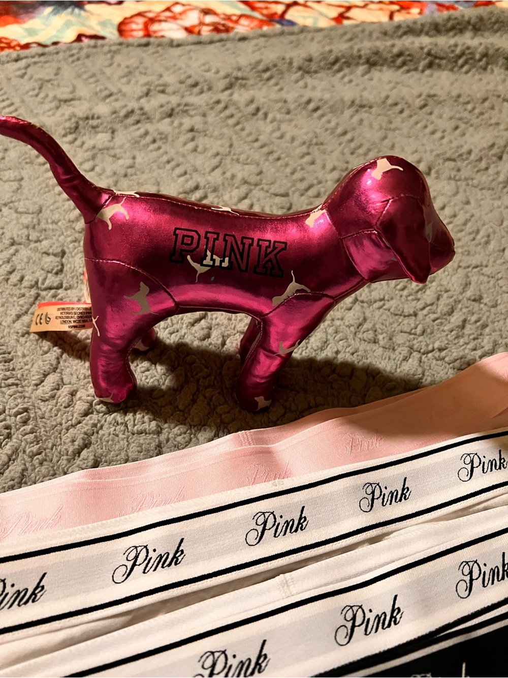 PINK Victoria's Secret Shiny Hot Pink Dog Figure with Cream Accents